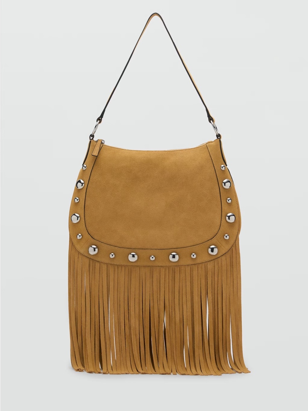 Mango SUEDE BAG WITH FRINGES AND STUD DETAILS